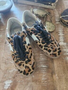 Dolce Vita Calf Hair Leopard Print Low-Top Sneakers with Black Laces